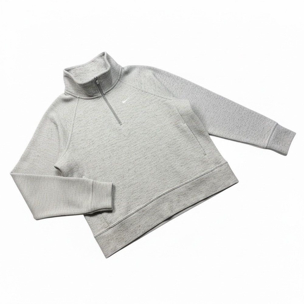 Nike Womens Therma 1/2 Zip Training Top Size Medium Gray Texture Wicking Sporty